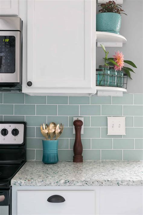 How to Hang a Tile Bar Glass Subway Tile Kitchen Backsplash • Charleston Crafted