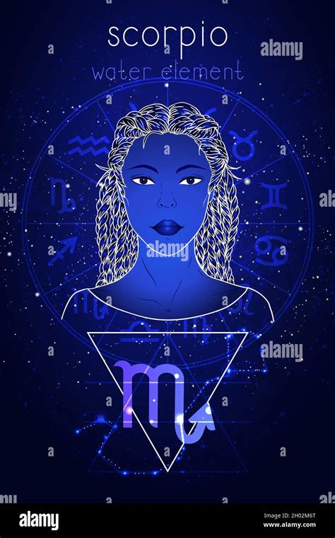 Vector illustration of Scorpio zodiac sign, constellation and portrait ...