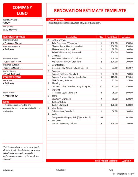 Building estimate form - lasopaequity