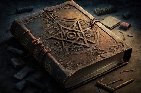 A Worn and Tattered Old Book with Mysterious Symbols and Runes on the Cover. Stock Illustration ...