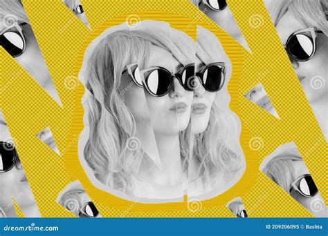 Funky Woman In Sunglasses. Crazy Lady And Surreal Composition Of Textures, Shapes, Gradients ...