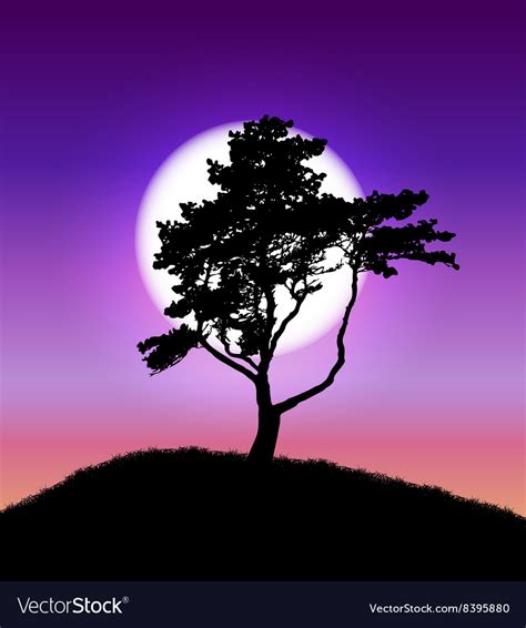 Silhouette of tree on sunset background Royalty Free Vector