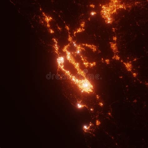 Bay Area Lights Map, Top View from Space. Aerial View on Night Street ...