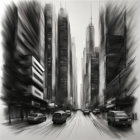 Cityscape Charcoal Drawing Drawing by Mounir Khalfouf - Fine Art America