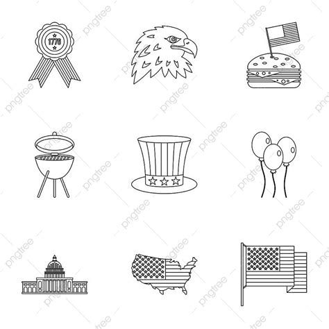 Usa Independence Day Icon Set, Line, On, Patriotic PNG and Vector with ...