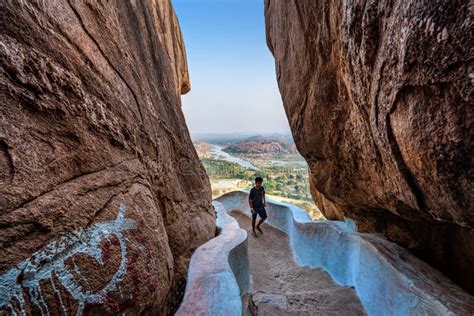 Pathway of Kishkinda, Anjanadri Hill, Monkey Temple Anjaneya Parvat, Hampi, Karnataka, India ...