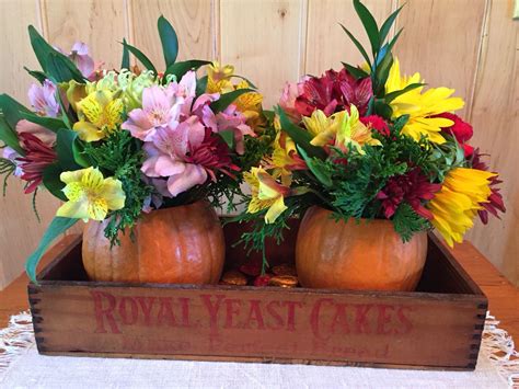 DIY Fall flower arrangement with pumpkins, Costco flowers and an ...