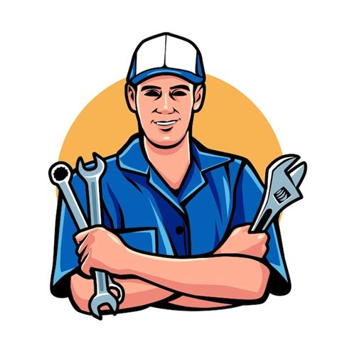 Premium Vector | Mechanic logo Cartoon character vector illustration