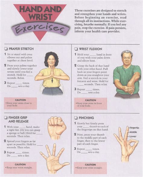 Hand and Wrist Exercises. These exercises are designed to stretch and strengthen your hands and ...