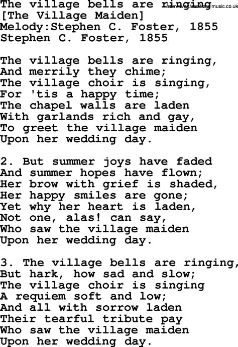 Old American Song - Lyrics for: The Village Bells Are Ringing, with PDF