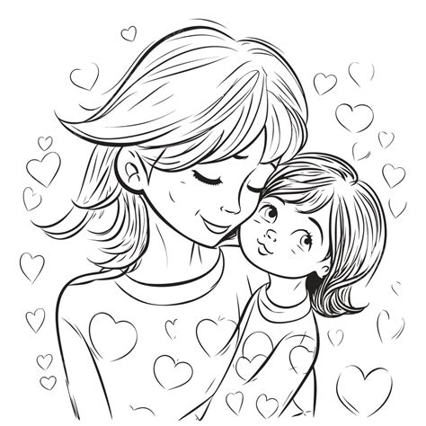 Dibujo De Una Madre Abrazando A Su Hija Con Un Esbozo Corazones Amor Vector PNG ,dibujos Dibujo ...