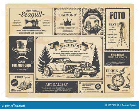 Vintage Newspaper Advertising. Newsprint Labels with Retro Fonts ...