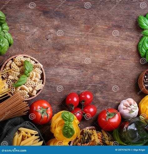 Food Background Italian Style Pasta and Basil Stock Photo - Image of ...