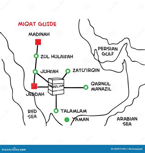 Miqat Guide Map Vector Line Art Stock Illustration - Illustration of hajj, digital: 260915108