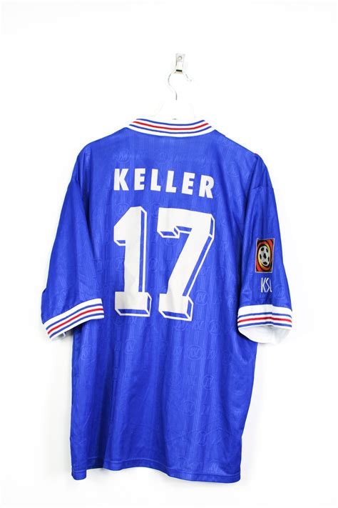 1996-97 Karlsruher SC away jersey (#17 KELLER) - XL • RB - Classic Soccer Jerseys