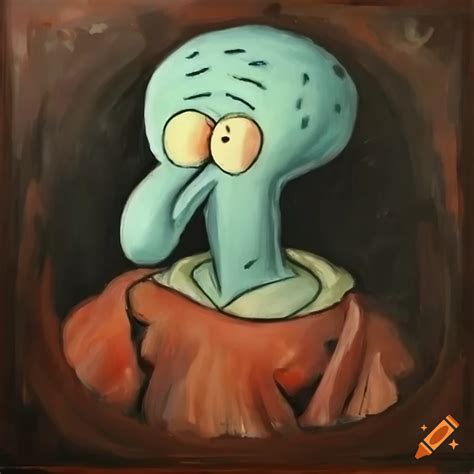 Romanticism style painting of squidward on Craiyon