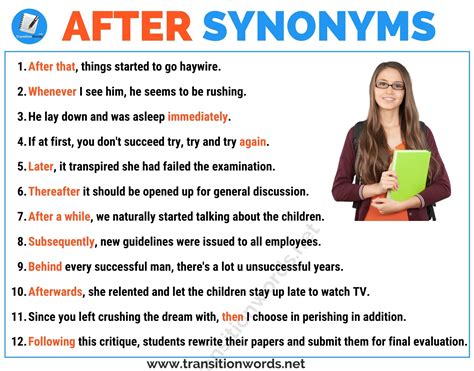 Another Word for AFTER: List of 12 Synonyms for After with Helpful Examples - Transition Words