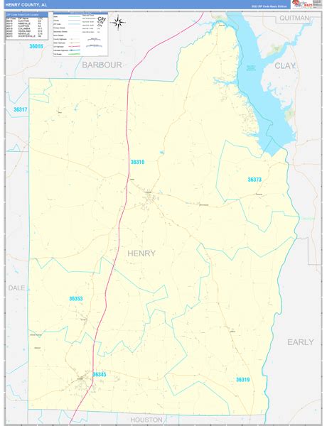 Henry County, AL Zip Code Wall Map Basic Style by MarketMAPS - MapSales