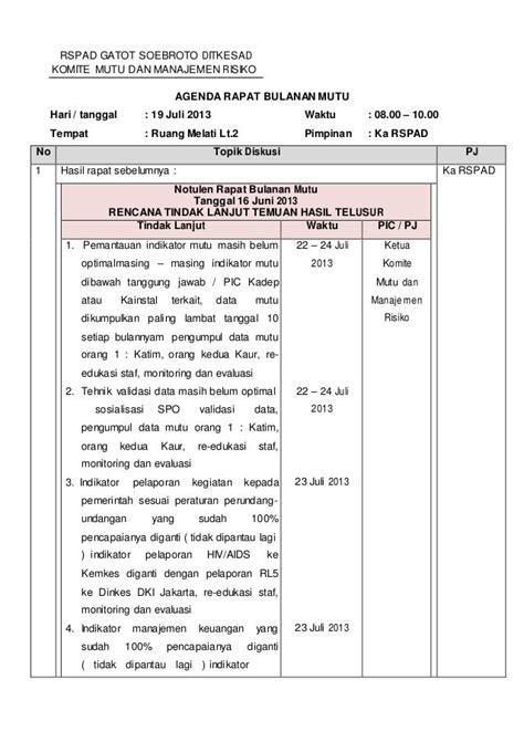 Contoh Notulen Rapat Internal Bpd - Delinewstv