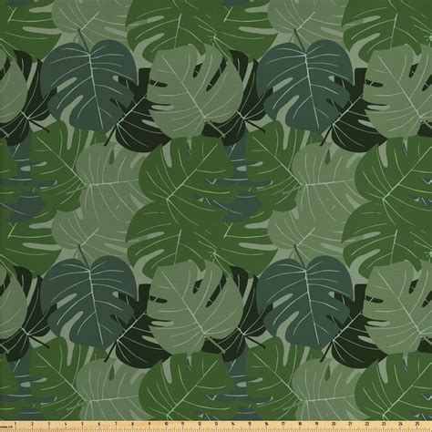 Forest Green Fabric by The Yard, Camouflage Pattern of Palm Leaves Tropical Nature Themed ...