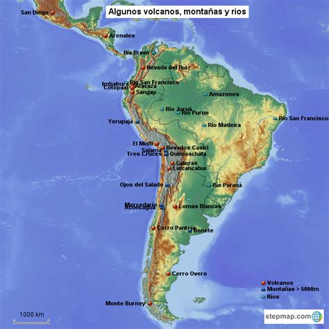 StepMap - Volcanos, Montañas y Ríos - Landkarte für South America