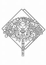 ぬりえ 熊手飾り（福助）  無料イラスト素材｜素材ラボ sketch template