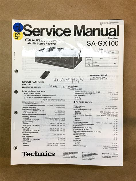 Technics SA-GX100 Receiver Service Manual *Original* – Vintage Audio ...