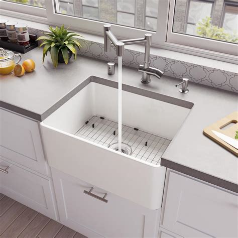 ALFI BRAND Fireclay 24 in. Single Bowl Farmhouse Kitchen Sink in White-ABF2418-W - The Home Depot