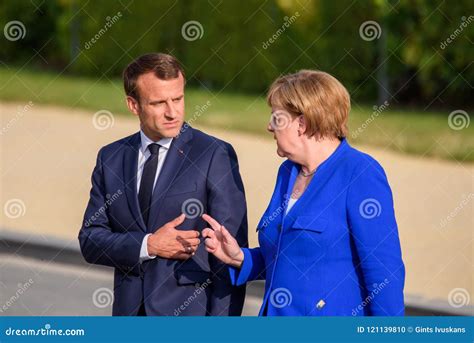 Emmanuel Macron, President of France and Angela Merkel, Chancellor of ...