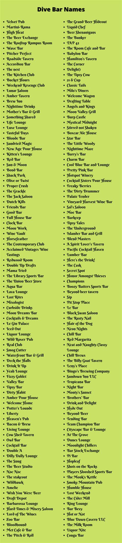 Dive Bar Names: 400+ Best Cool And Clever Bar Names