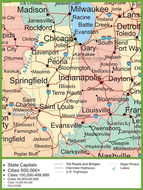 Map of Illinois and Indiana - Ontheworldmap.com