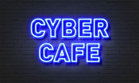 Cyber Cafe Neon Sign on Brick Wall Background. Stock Image - Image of billboard, symbol: 86621583