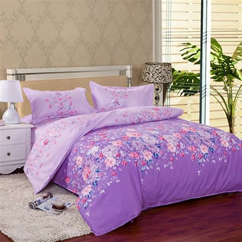 High Fashion Rose Print Bedding Purple Bedding set include King sheet set Queen size bed sets ...