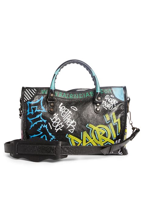 BALENCIAGA Small Graffiti Classic City Leather Shoulder Bag in Black | ModeSens