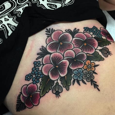 salonserpenttattoo | Pansy tattoo, Sternum tattoo, Traditional tattoo flowers