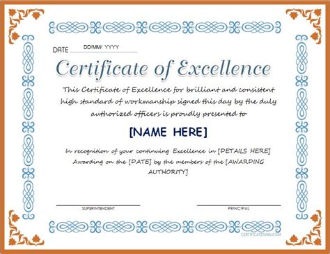 Certificates of Excellence for MS Word | Professional Certificate Templates