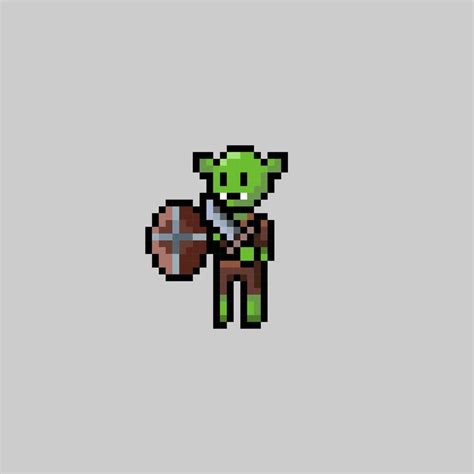 pixel art style, old videogames style, retro style 18 bit goblin with shield 11185362 Vector Art ...