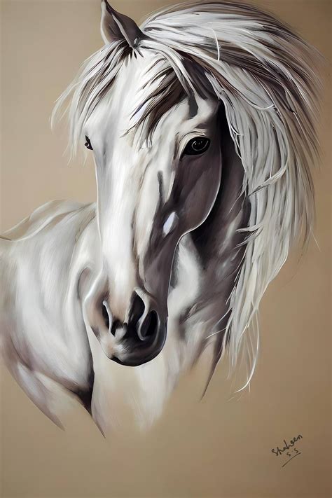 Original White Horse Painting Elegant Minimal Art Painting by Shaheen ...