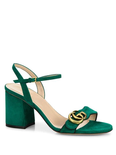 Lyst - Gucci Marmont Suede Block Heel Sandals in Green