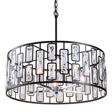 5-Light Black Rectangular Crystal Chandelier With Chrome Accents ...