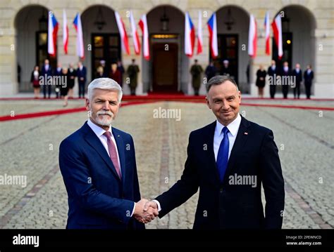 Warsaw, Poland. 16th Mar, 2023. Polish President Andrzej Duda (right ...