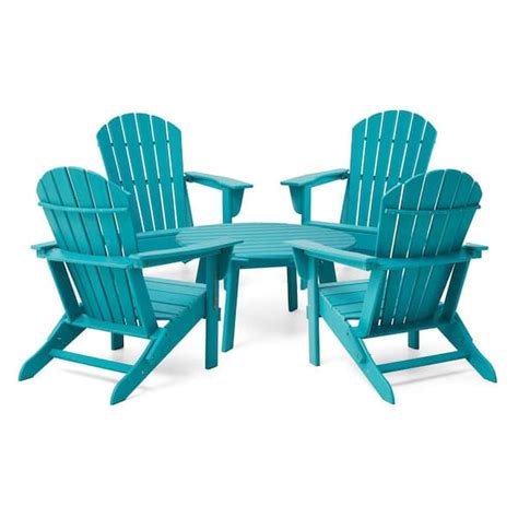 Glitzhome 4-Piece Outdoor Patio Aqua HDPE Plastic Folding Adirondack Chairs and Coffee Table Set ...
