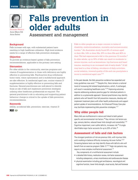 (PDF) Falls prevention in older adults - Assessment and management.