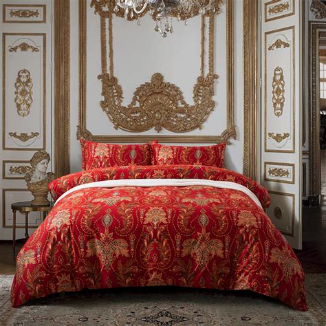 Italian Paisley Style Bedding 400TC Cotton 3pc Duvet Cover Set Boho Pattern Classic Red with ...