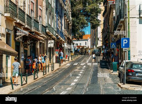 LISBON, PORTUGAL - AUGUST 11, 2017: People Walking Downtown Lisbon City In Portugal Stock Photo ...