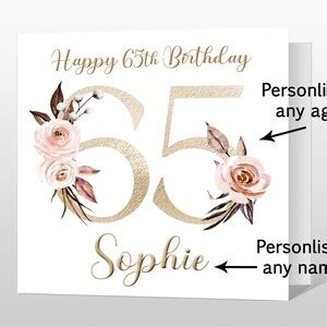 Personalised 65th Birthday Card 65th Birthday Card for Women Floral Birthday Card for Mum 65 ...