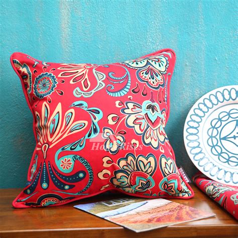 Country Floral Cotton Couch Down Red Best Throw Pillows