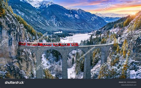 Aerial View Train Passing Through Famous Stock Photo 2393185093 ...