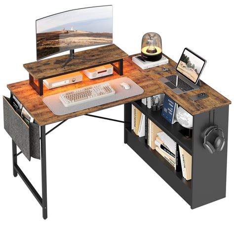 Bestier 42.1 in. LED Gaming Desk with Storage Shelf and Monitor Stand ...