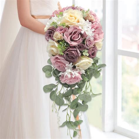 Amazon.com: HiiARug Dusty Rose Bouquet Artificial Flower Wedding Bouquets Toss Bouquet for Bride ...